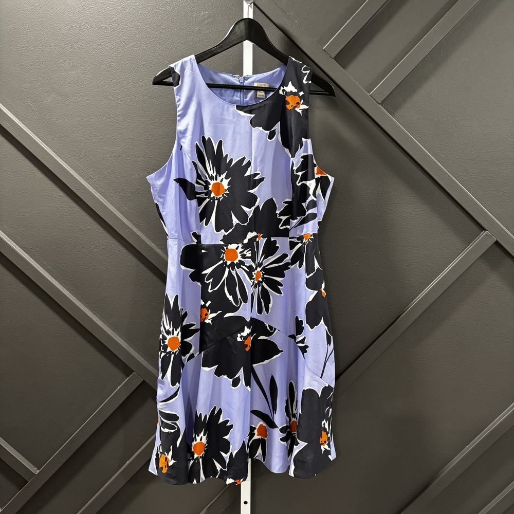 J.Crew Floral Fit & Flare Dress Womens Size 14 Purple Black Orange